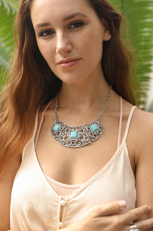 Silver Collar Turquoise Necklace - Boho Vida