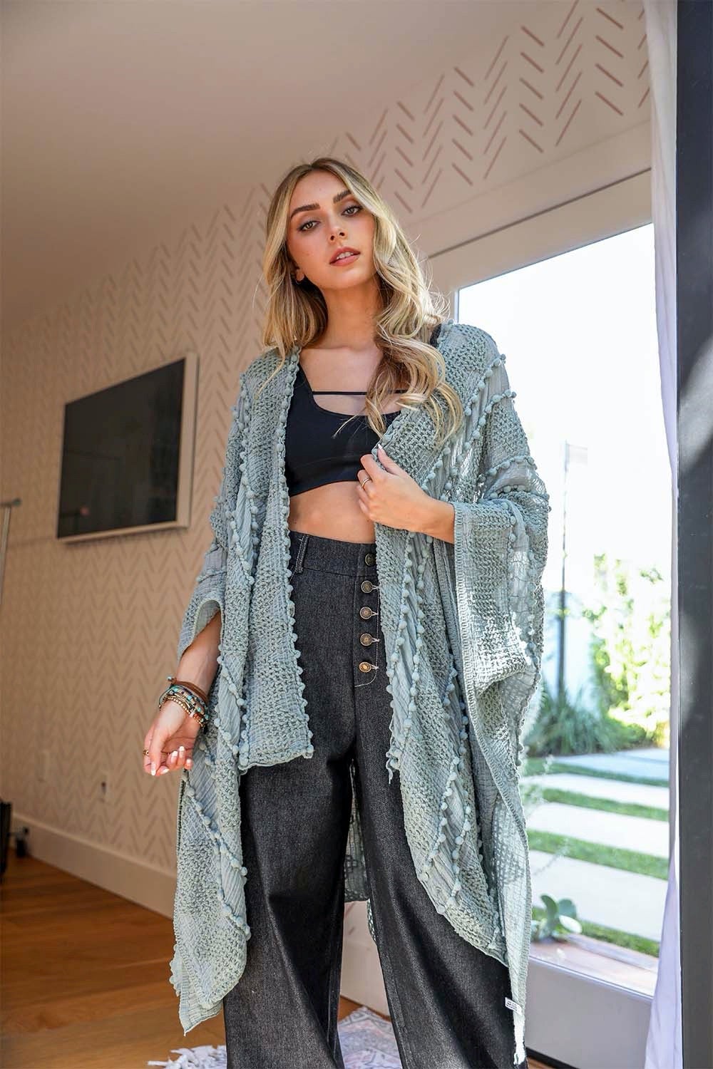 Soft Embroidered Zig Zag Kimono - Boho Vida