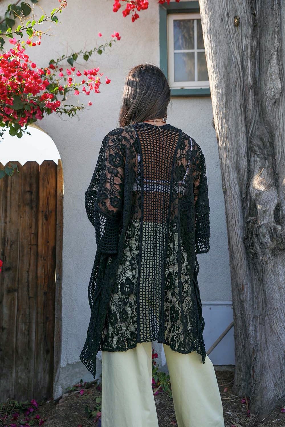 Floral Knit Pattern Kimono - Boho Vida