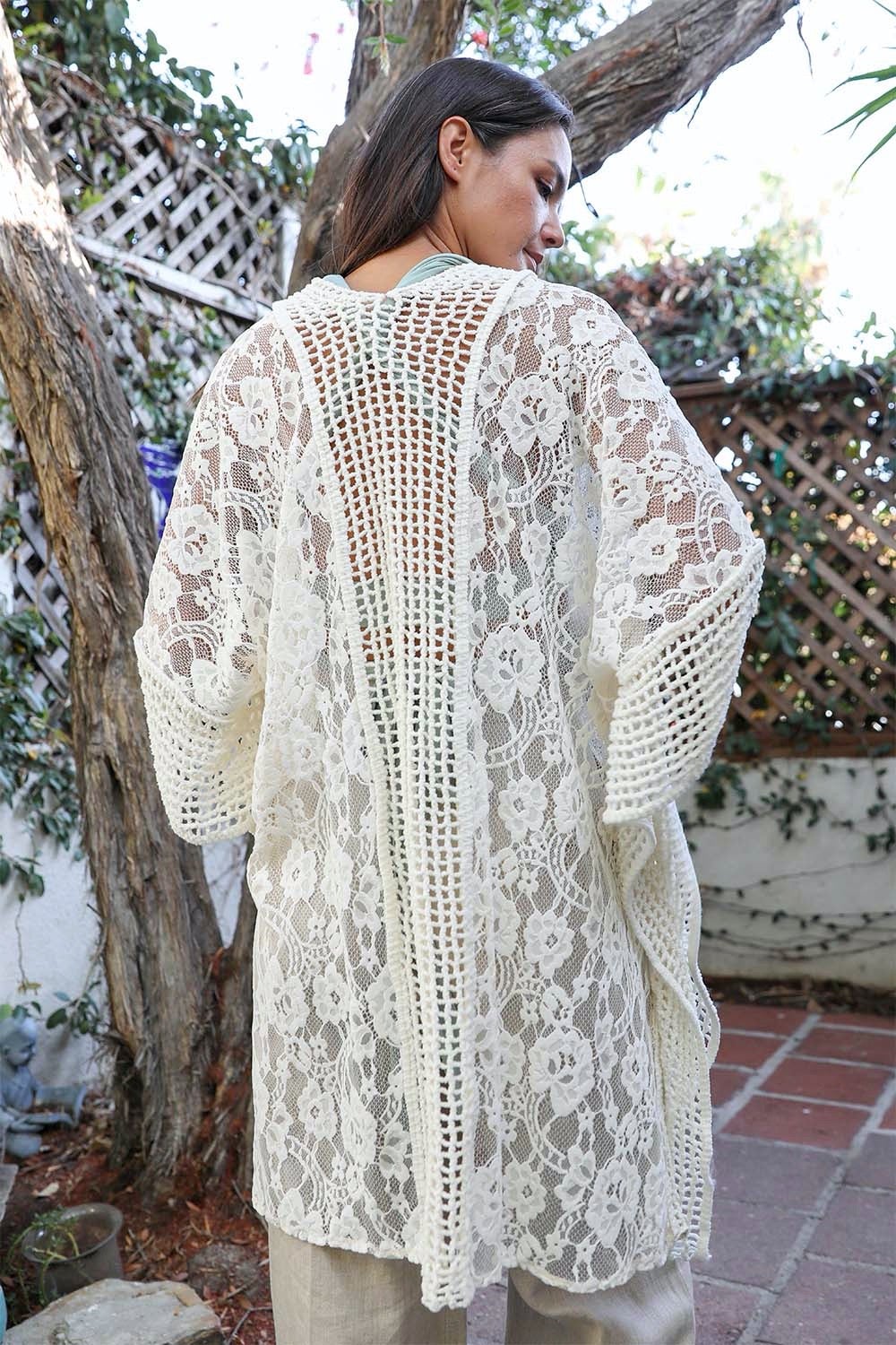 Floral Knit Pattern Kimono - Boho Vida