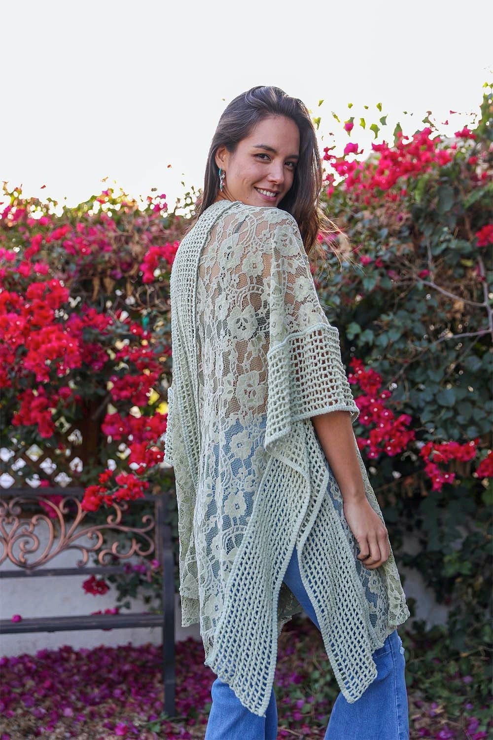 Floral Knit Pattern Kimono - Boho Vida