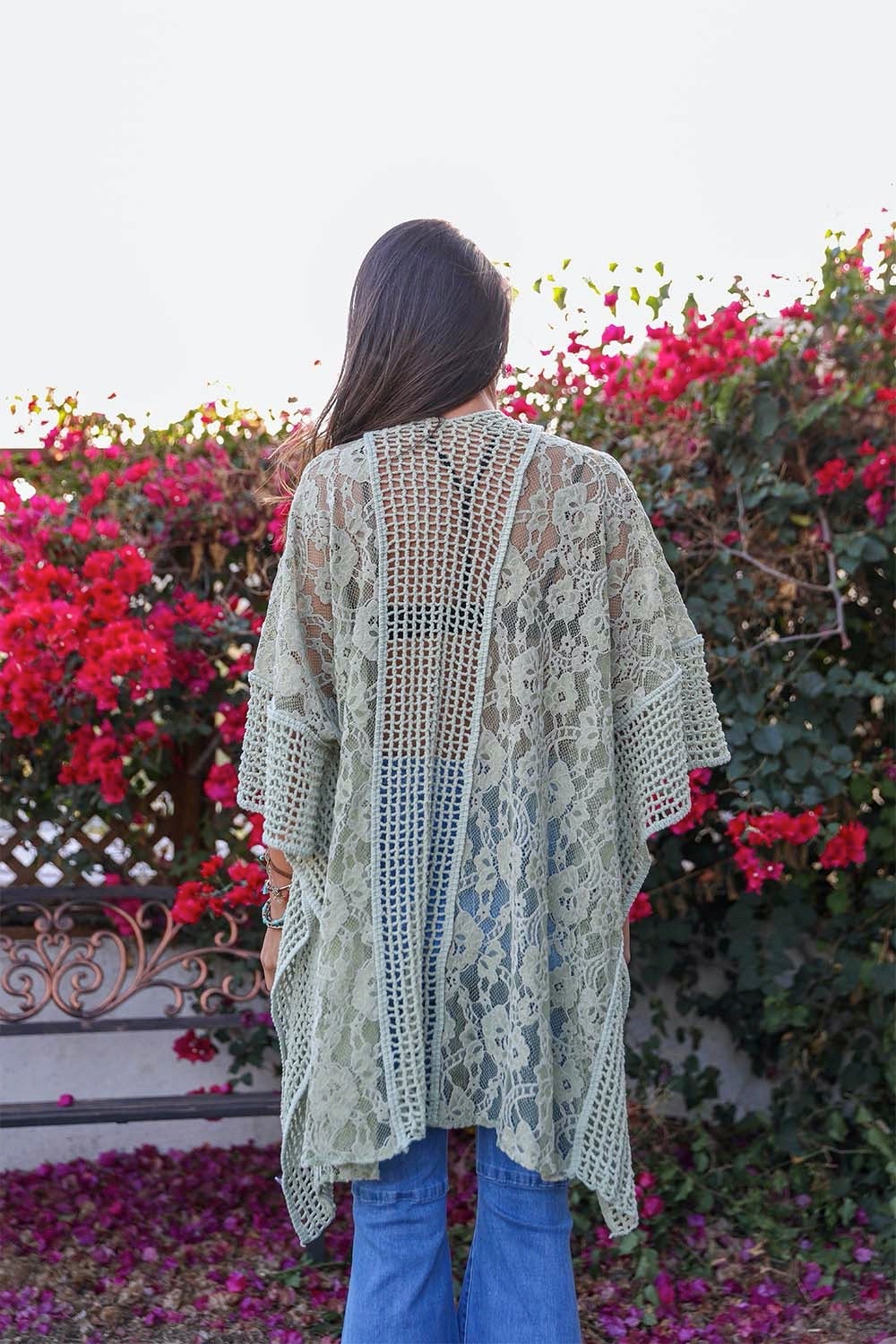 Floral Knit Pattern Kimono - Boho Vida