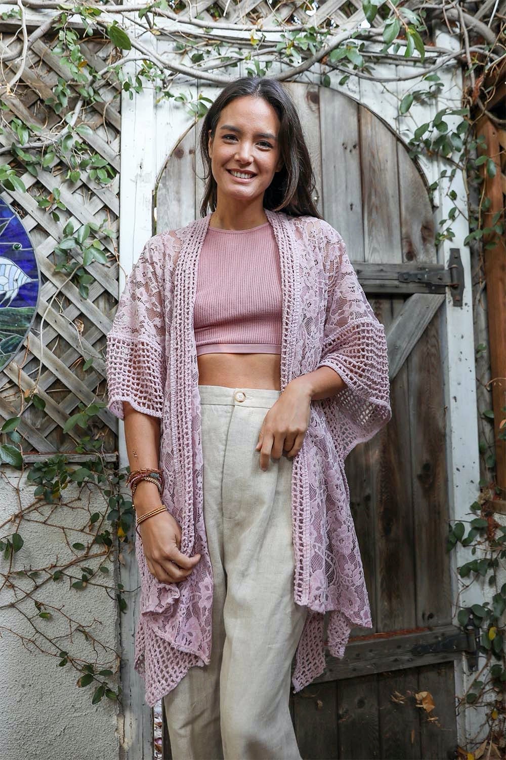 Floral Knit Pattern Kimono - Boho Vida