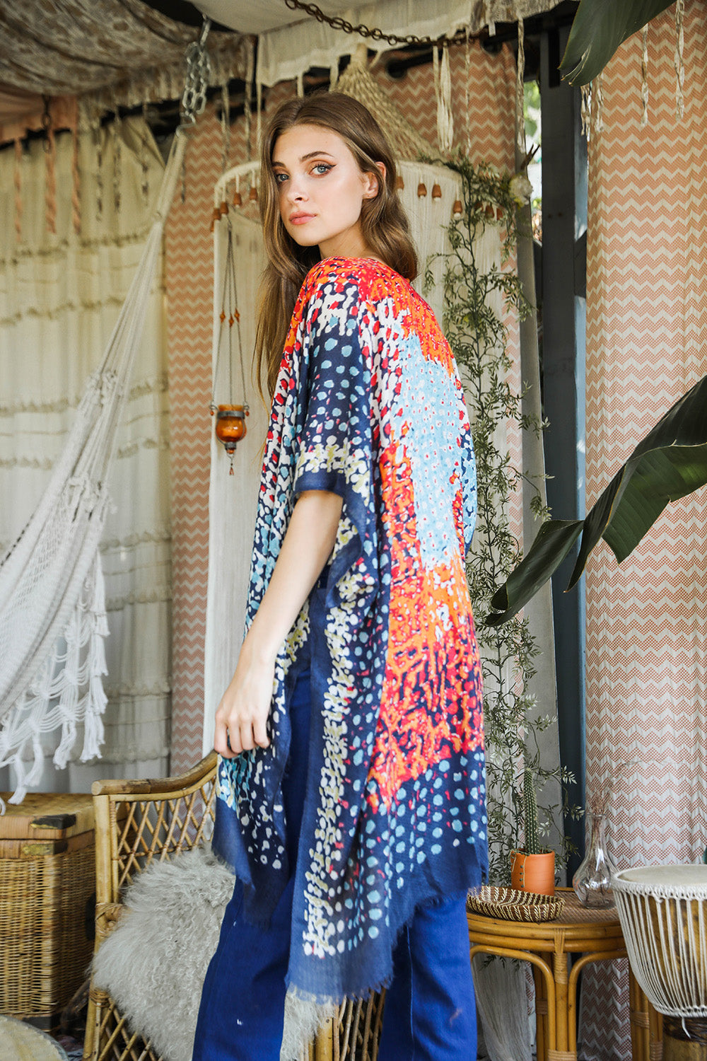 Vibrant Multicolor Frayed Kimono - Boho Vida