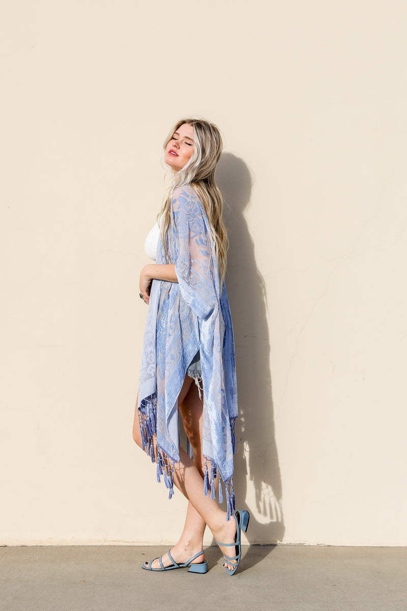 Velvet Mesh Tapestry Kimono - Boho Vida