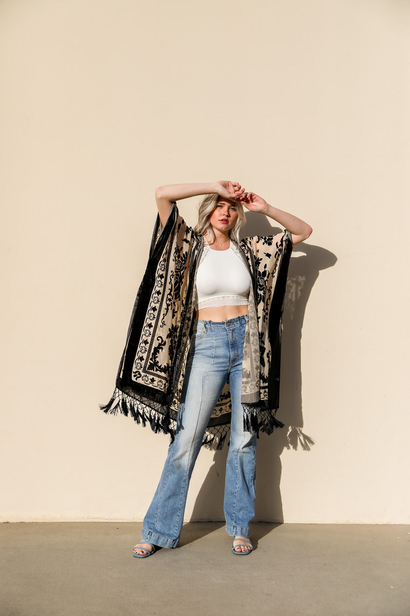 Velvet Mesh Tapestry Kimono - Boho Vida