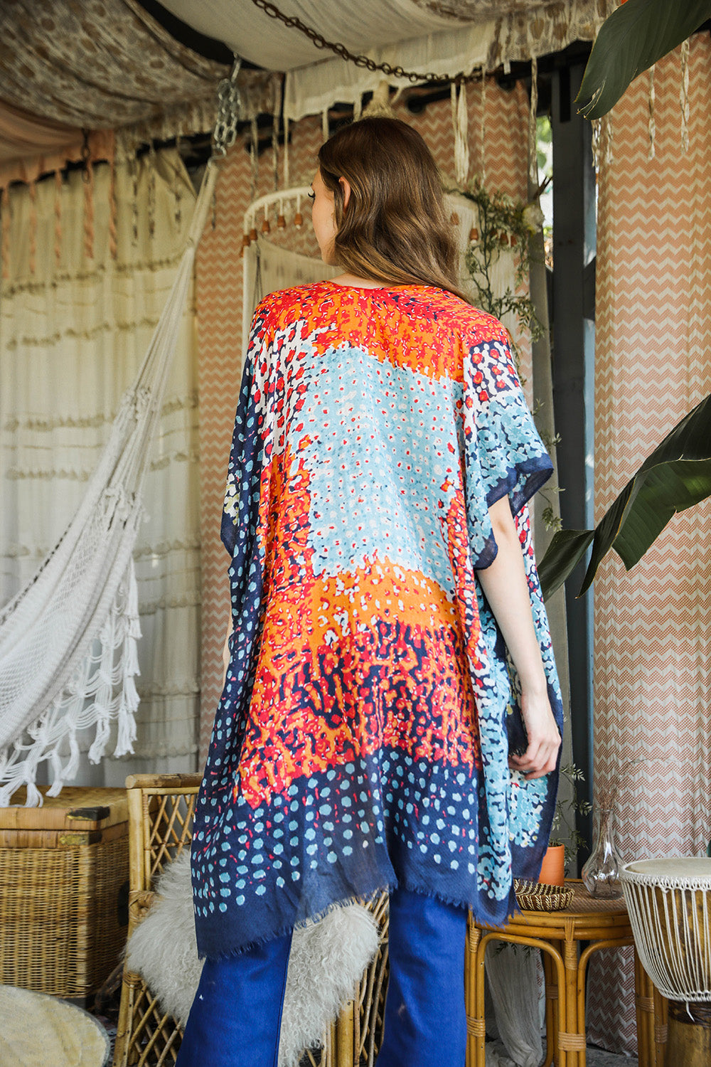 Vibrant Multicolor Frayed Kimono - Boho Vida