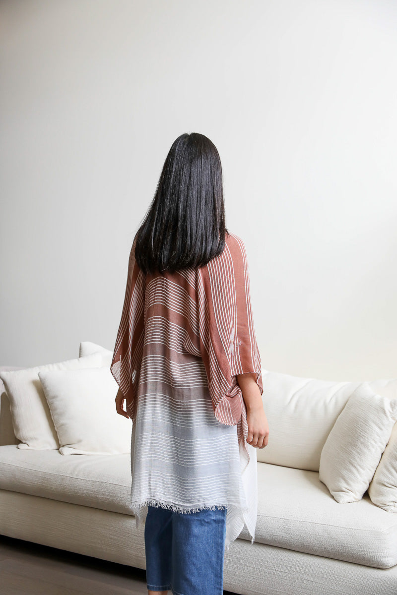 Stripe Woven Dip Dyed Kimono - Boho Vida