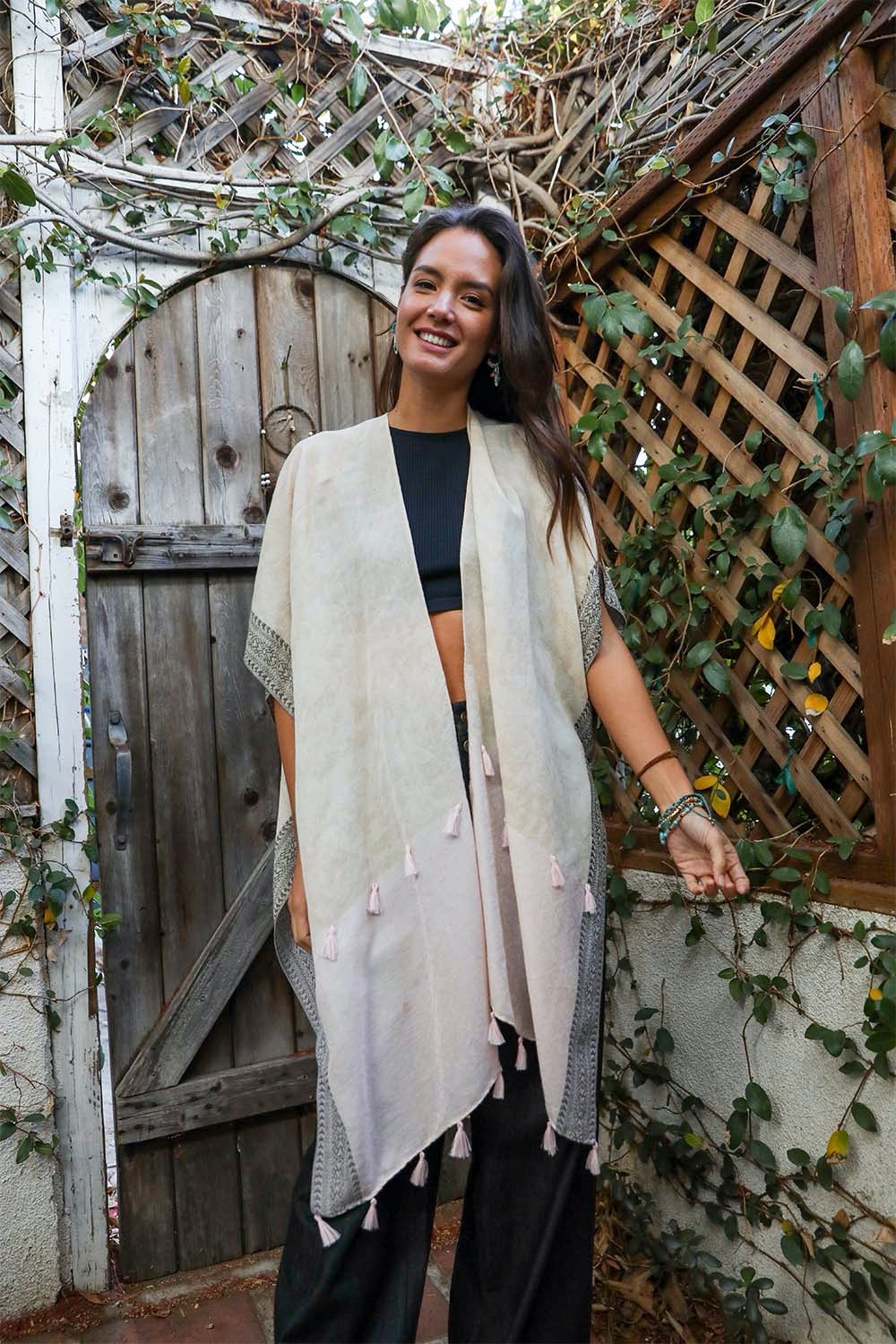 Tropical Leaves Draped Sleeve Kimono - Boho Vida