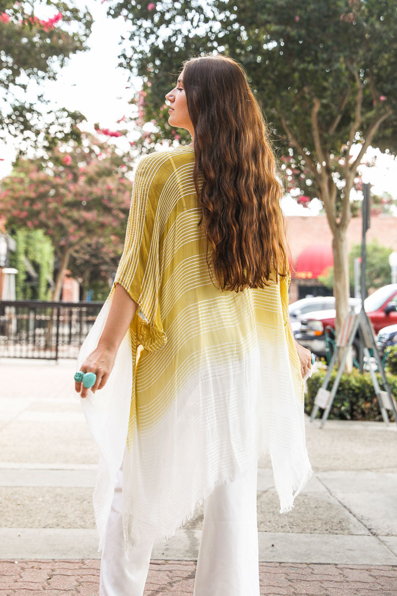 Stripe Woven Dip Dyed Kimono - Boho Vida