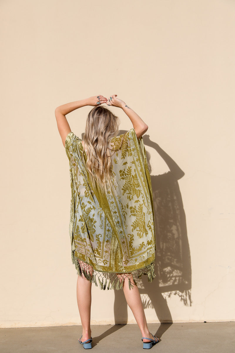 Velvet Mesh Tapestry Kimono - Boho Vida