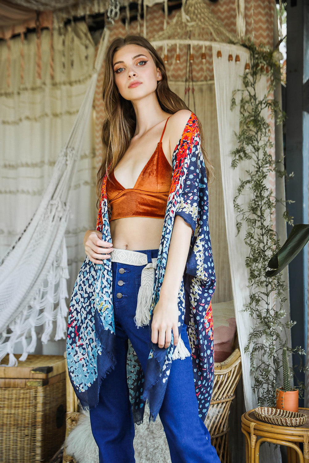 Vibrant Multicolor Frayed Kimono - Boho Vida