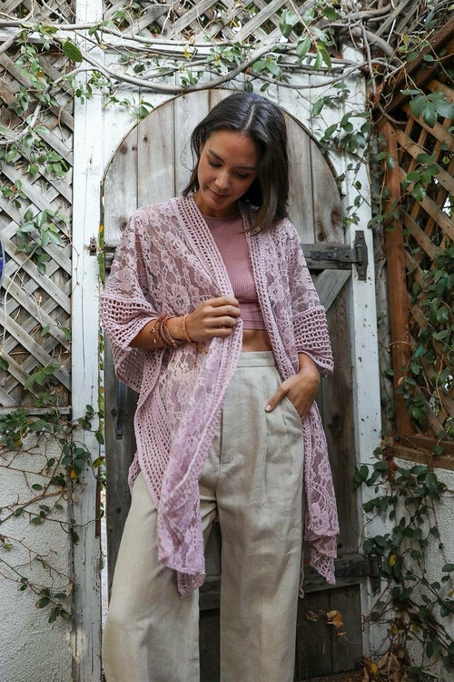 Floral Knit Pattern Kimono - Boho Vida