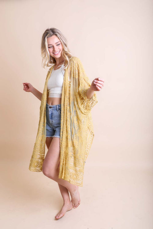 Floral Mandala Mesh Kimono - Boho Vida