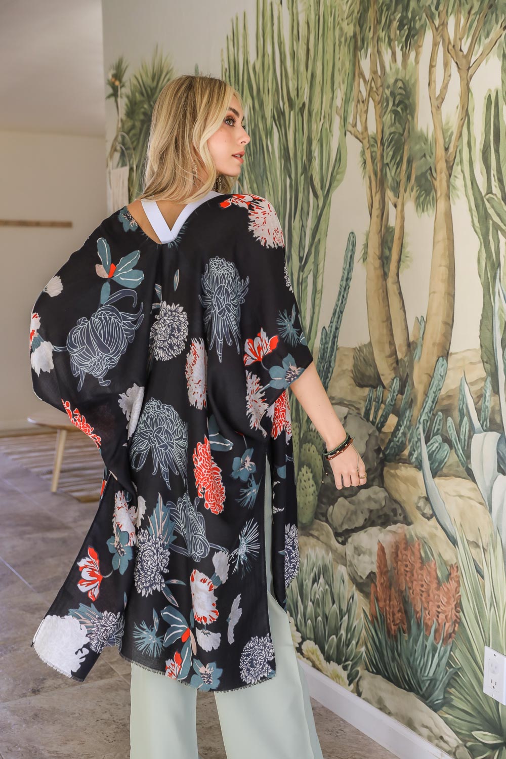 Floral Motif Combo Kimono - Boho Vida