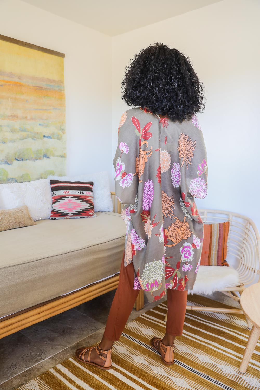 Floral Motif Combo Kimono - Boho Vida