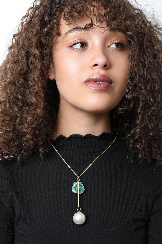 Gem and Pearl Pendant Necklace - Boho Vida