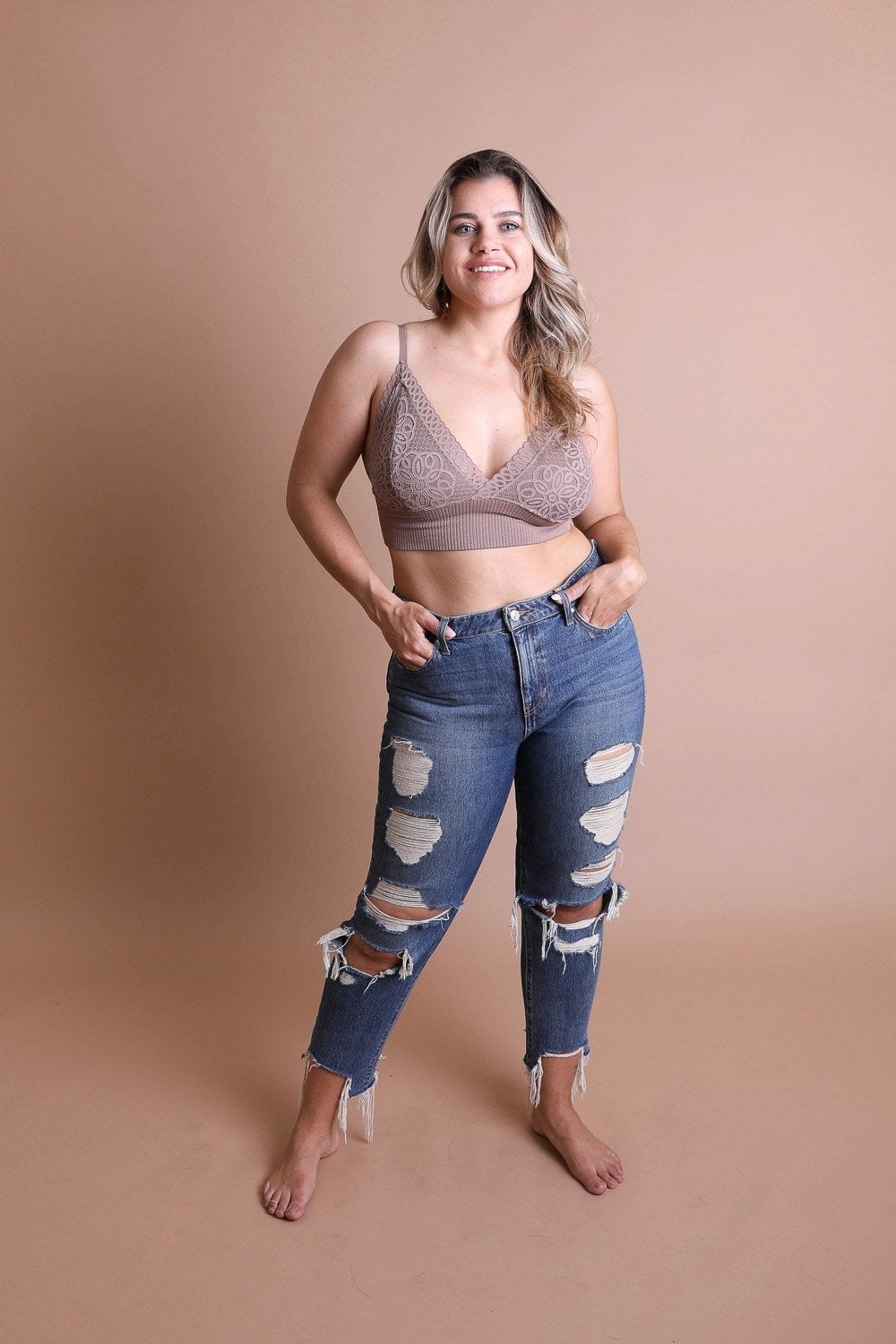 Plus Size Waistband Loop Lace Brami - Boho Vida