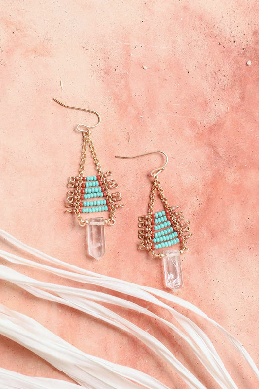 Seed Bead with Crystal Drop Earrings - Boho Vida