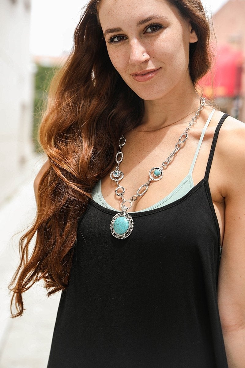 Soleil Turquoise & Silver Link Necklace - Boho Vida