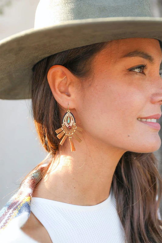 Suede Fringe Beaded Earrings - Boho Vida