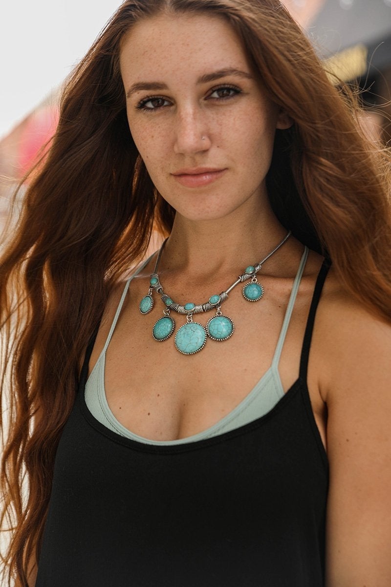 Turquoise Charm Link Necklace - Boho Vida