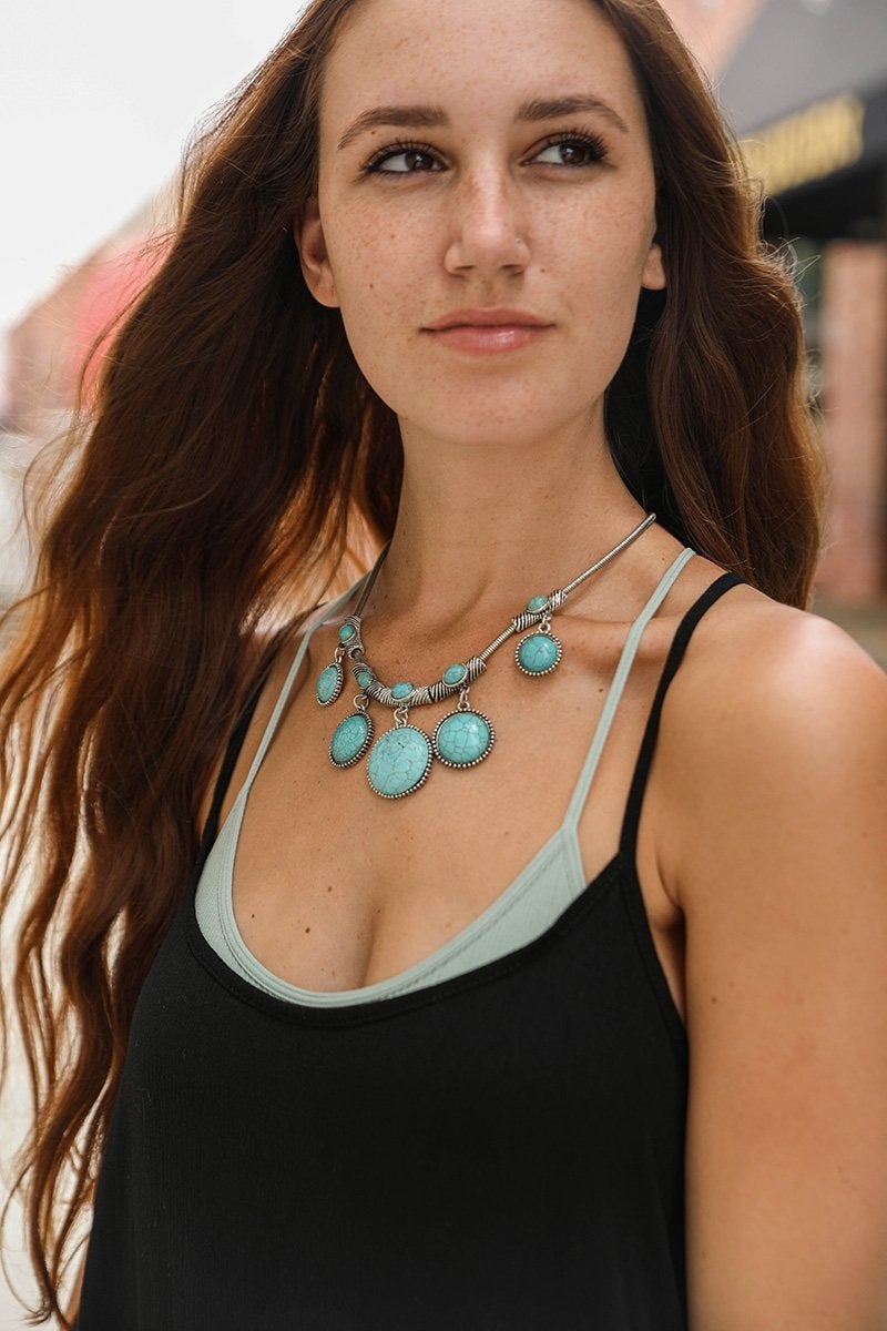 Turquoise Charm Link Necklace - Boho Vida