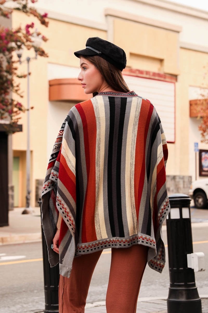 Vertical Stripe Multipattern Ruana - Boho Vida