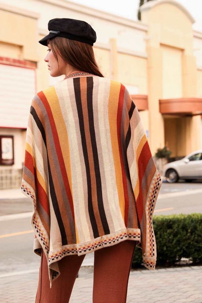 Vertical Stripe Multipattern Ruana - Boho Vida