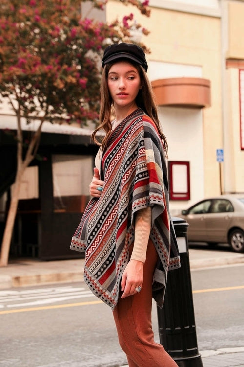 Vertical Stripe Multipattern Ruana - Boho Vida