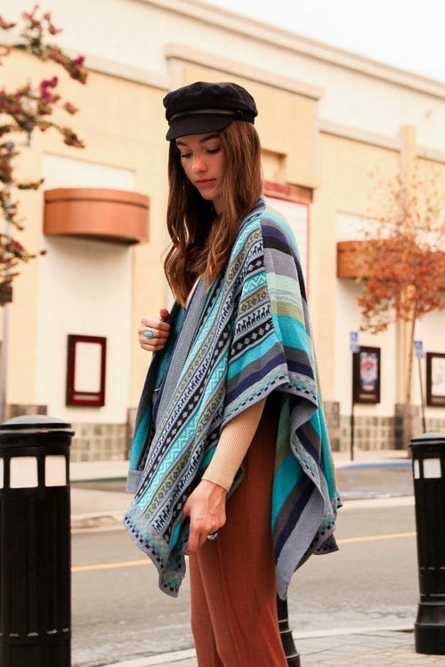 Vertical Stripe Multipattern Ruana - Boho Vida